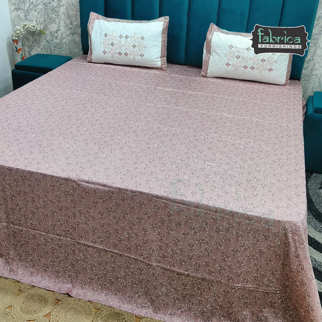 Fabrica Signature Pure Cotton King Size Printed Bedsheet with Quilted pillow covers