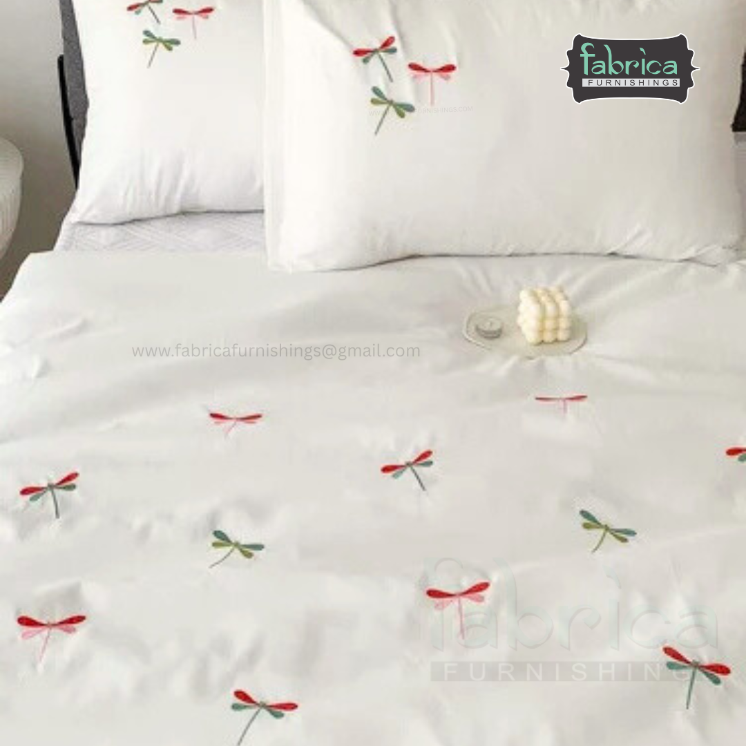 Floral Bloom Embroidered King Size Pure Cotton Bedsheet Set