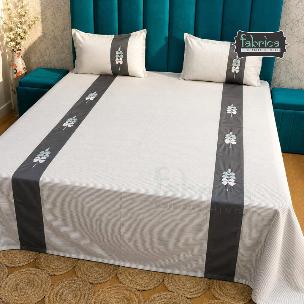Shahi karigari Pure Cotton Designer Kingsize Embroidered Bedsheet