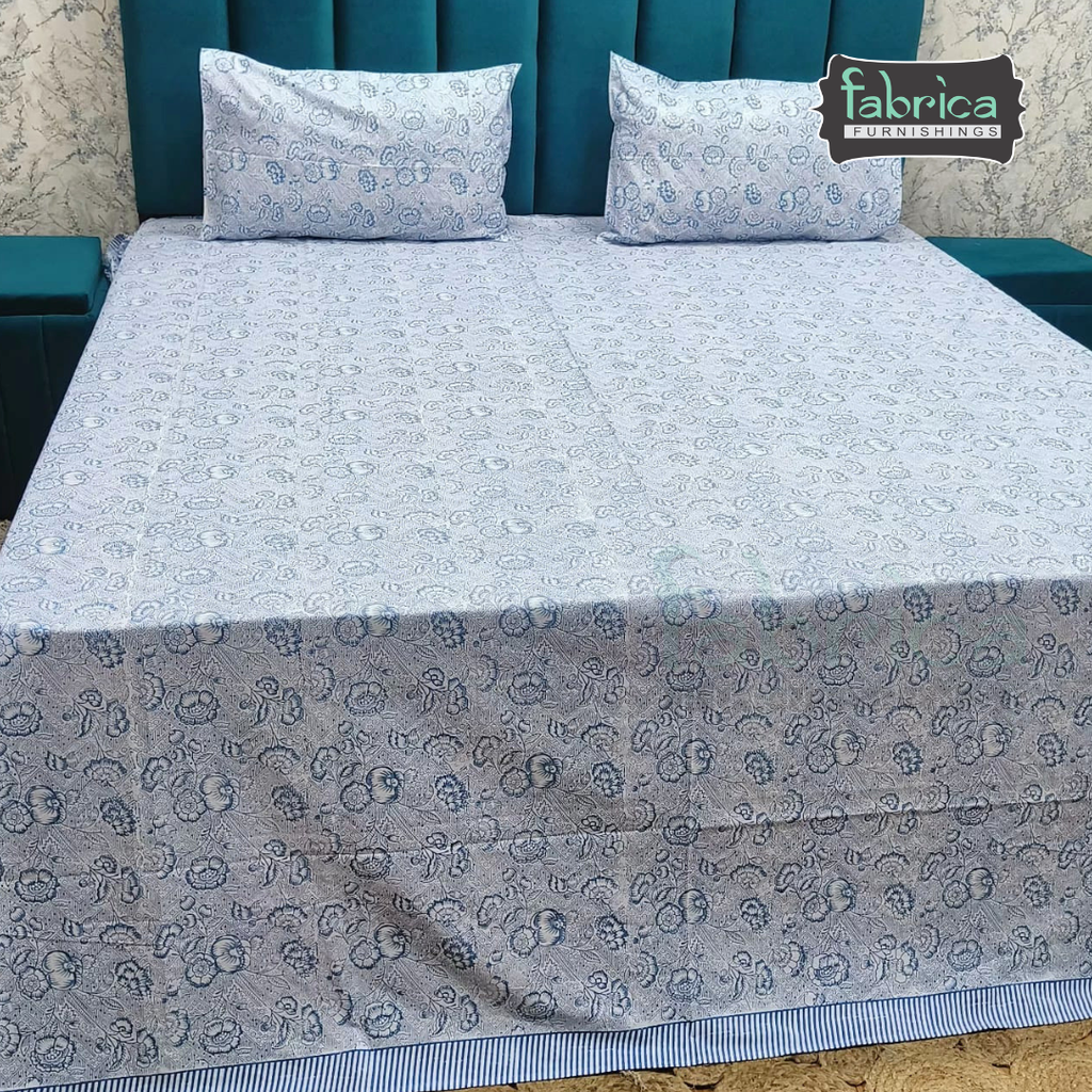 Percale Cotton Hand block Printed Super King-size Bedsheet