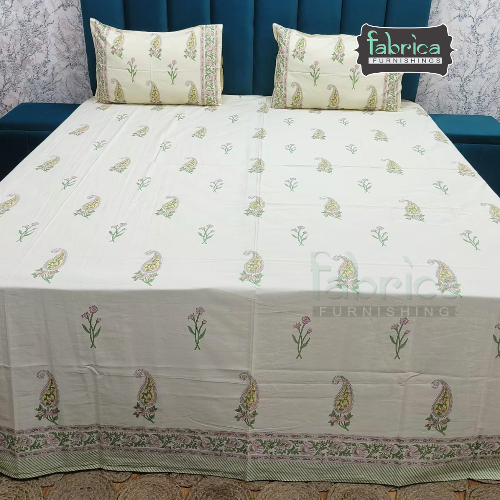 Percale Cotton Hand block Printed Super King-size Bedsheet