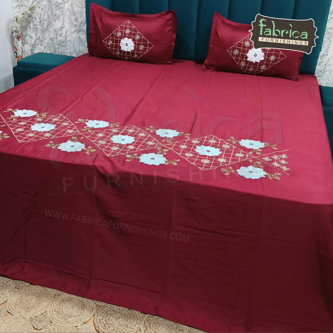 Shahi karigari Pure Cotton Designer Kingsize Embroidered Bedsheet