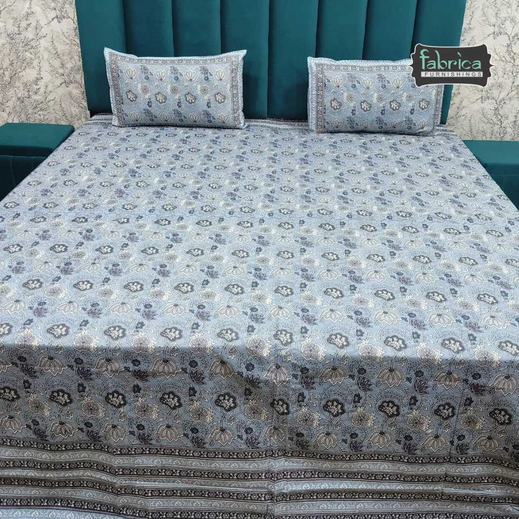 Gulabi nagari printed pure cotton king size bedsheet