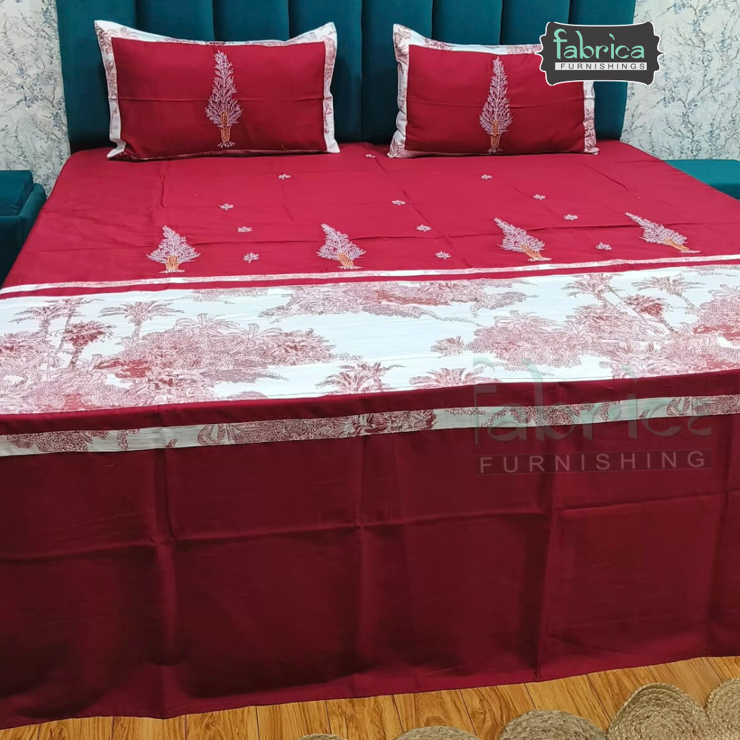 Ivory bloom Designer Pure Cotton Kingsize Embroidered Bedsheet