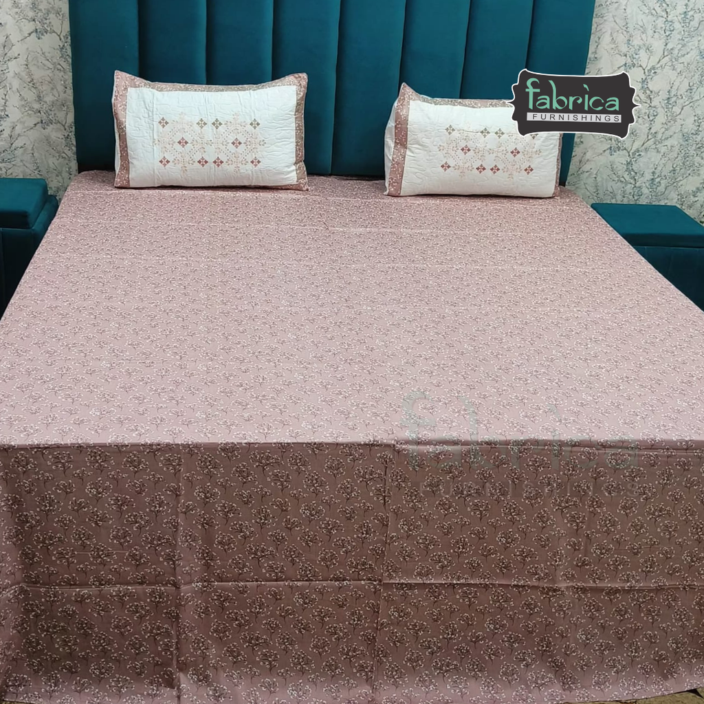 Fabrica Signature Pure Cotton King Size Printed Bedsheet with Quilted pillow covers