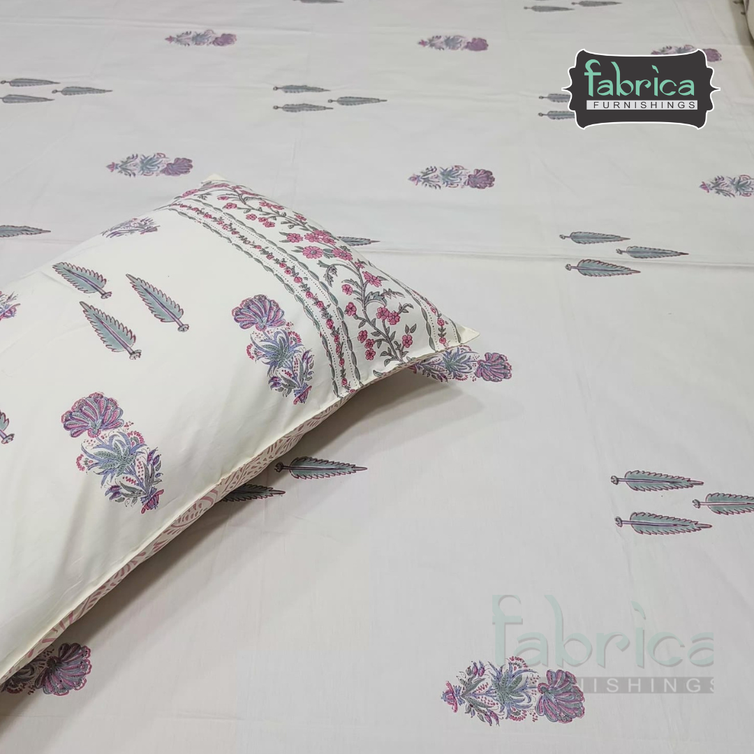 Percale Cotton Hand block Printed Super King-size Bedsheet