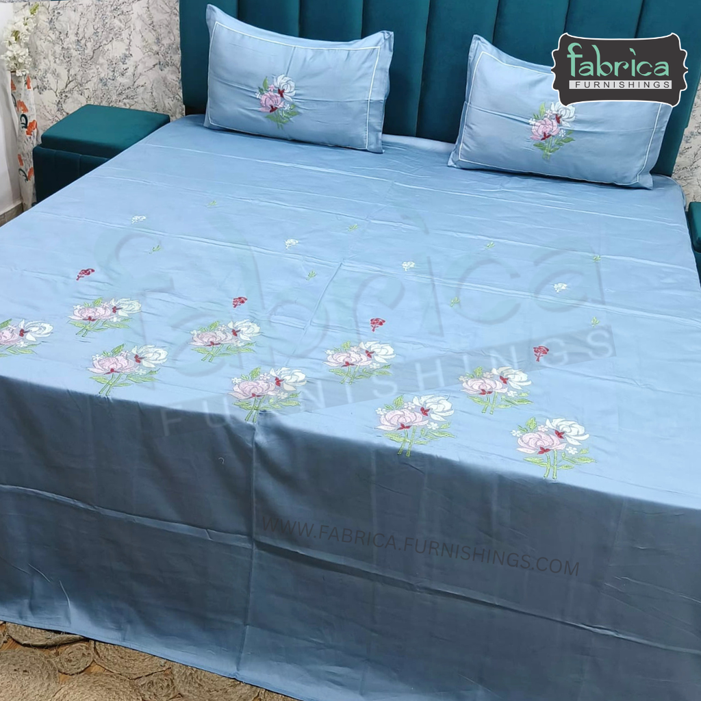 Shahi karigari Pure Cotton Designer Kingsize Embroidered Bedsheet