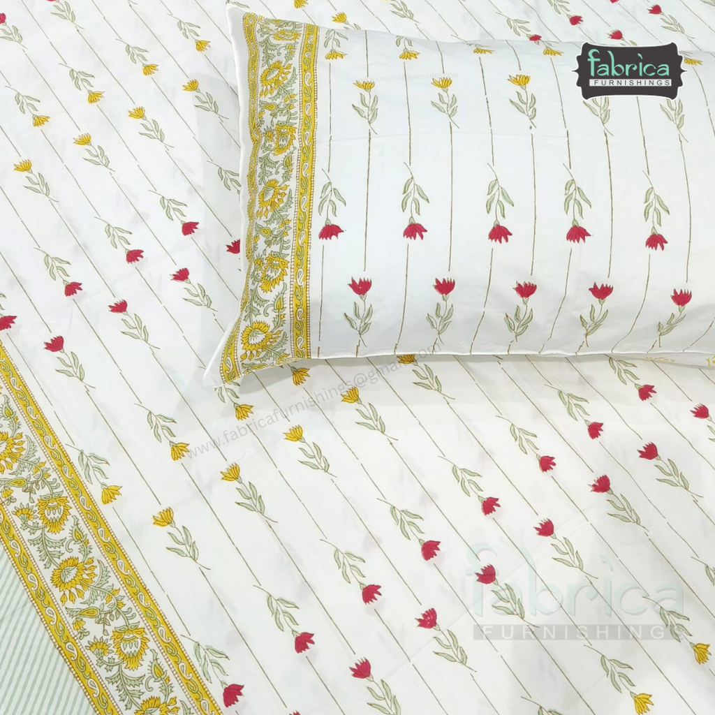 Percale Cotton Hand block Printed Super King-size Bedsheet