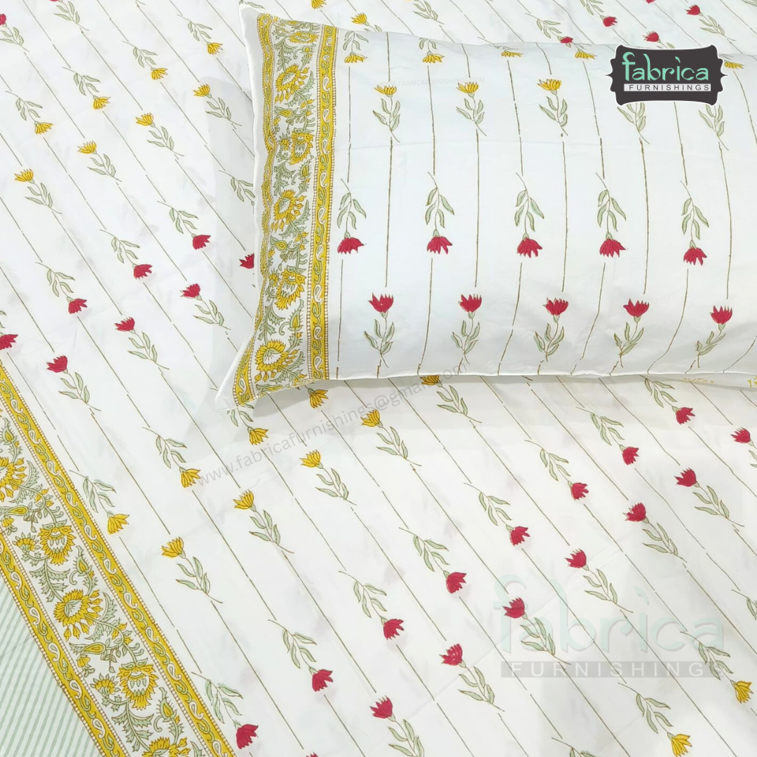 Percale Cotton Hand block Printed Super King-size Bedsheet