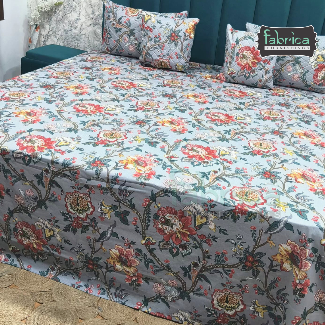 Anokhi Printed Quilted 5 pcs King Size Bedsheet Set