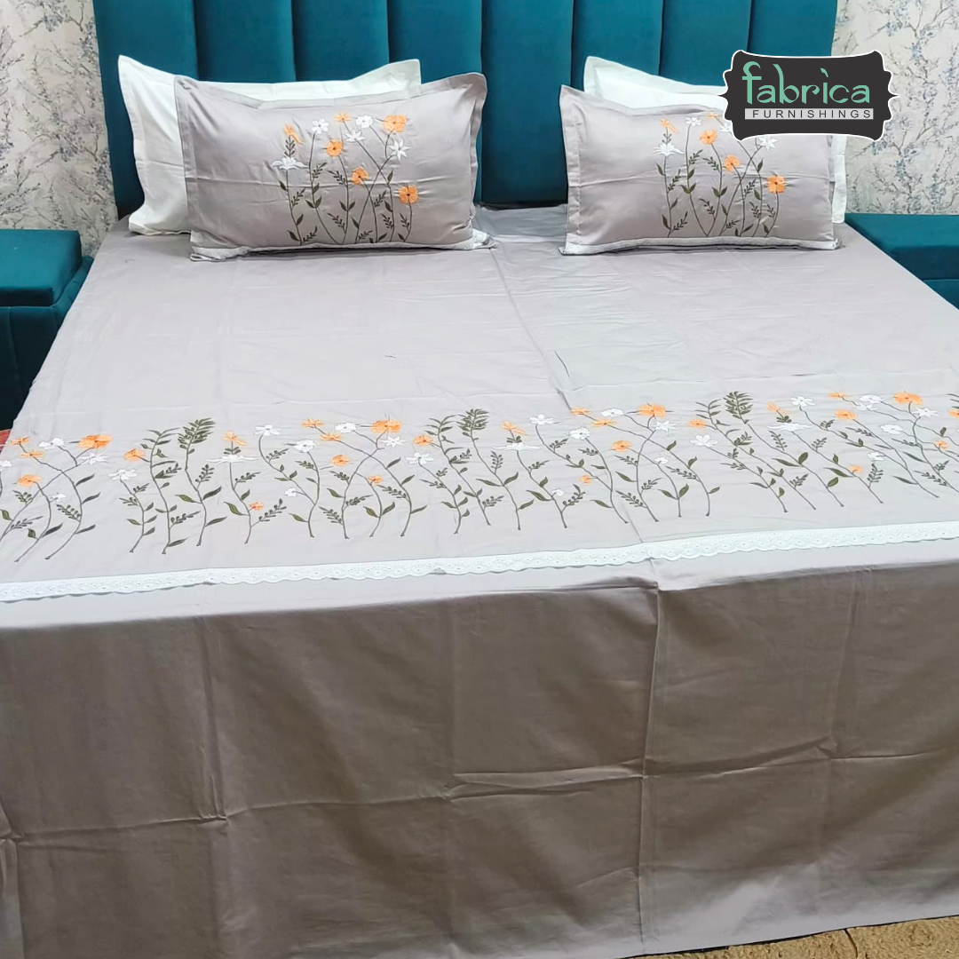 Shahi karigari Pure Cotton Designer Queen size Embroidered Bedsheet
