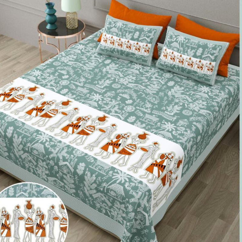 Gulmohar Printed Premium Pure Cotton King size Bed Sheets