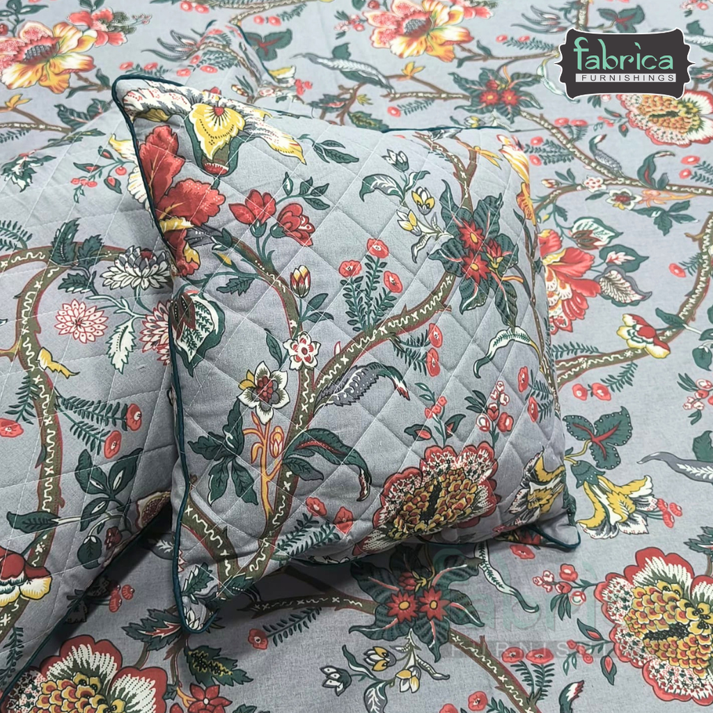Anokhi Printed Quilted 5 pcs King Size Bedsheet Set