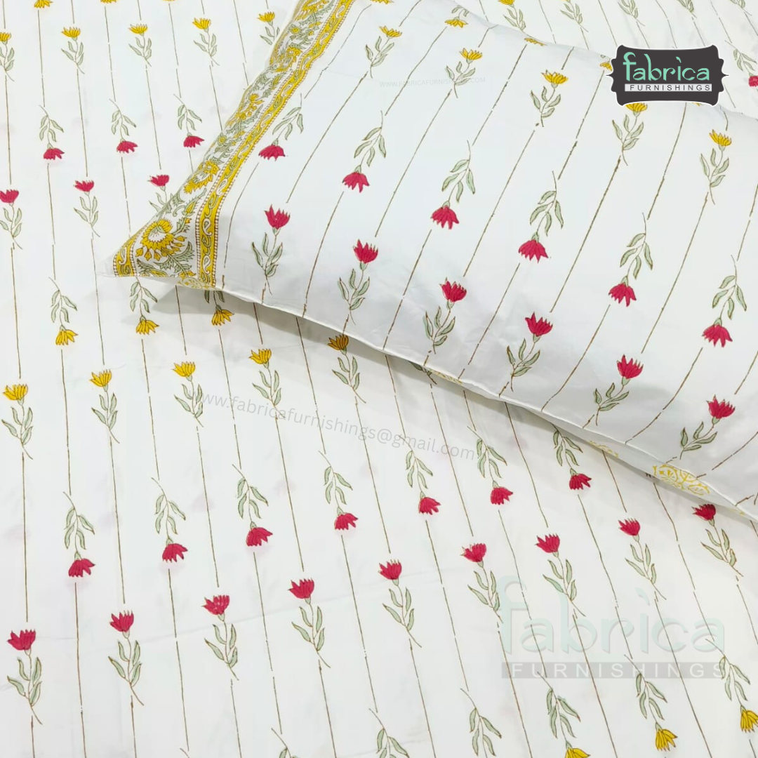 Percale Cotton Hand block Printed Super King-size Bedsheet