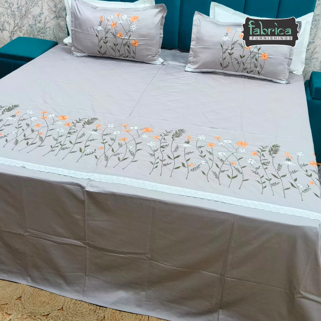 Shahi karigari Pure Cotton Designer Queen size Embroidered Bedsheet