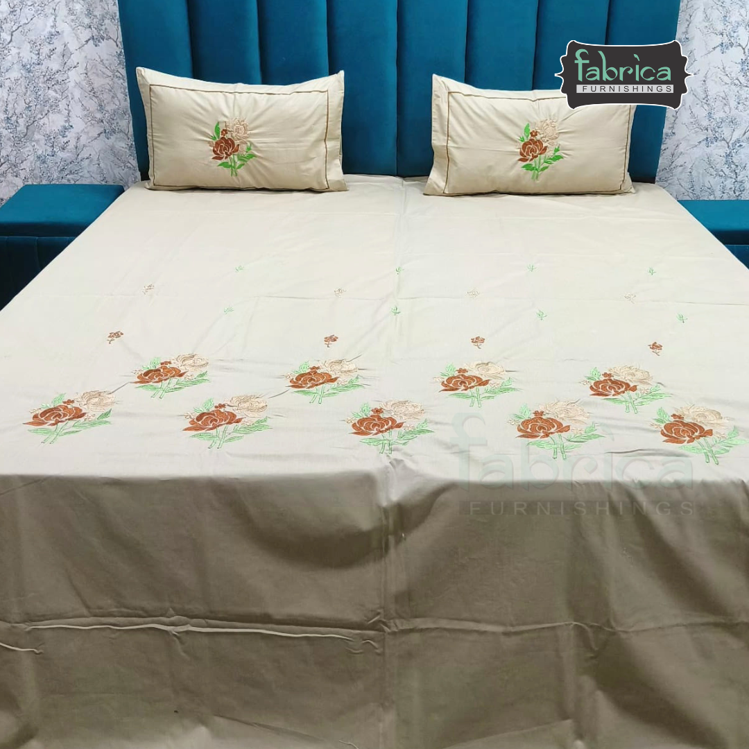 Shahi karigari Pure Cotton Designer Kingsize Embroidered Bedsheet