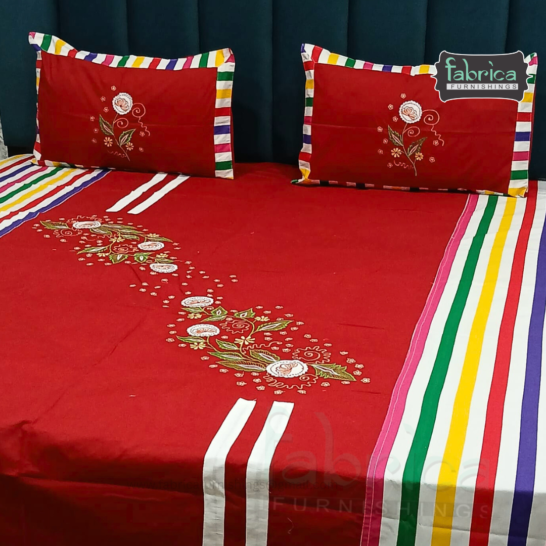 Fabby Home Decor Designer Kingsize Embroidered Bedsheet