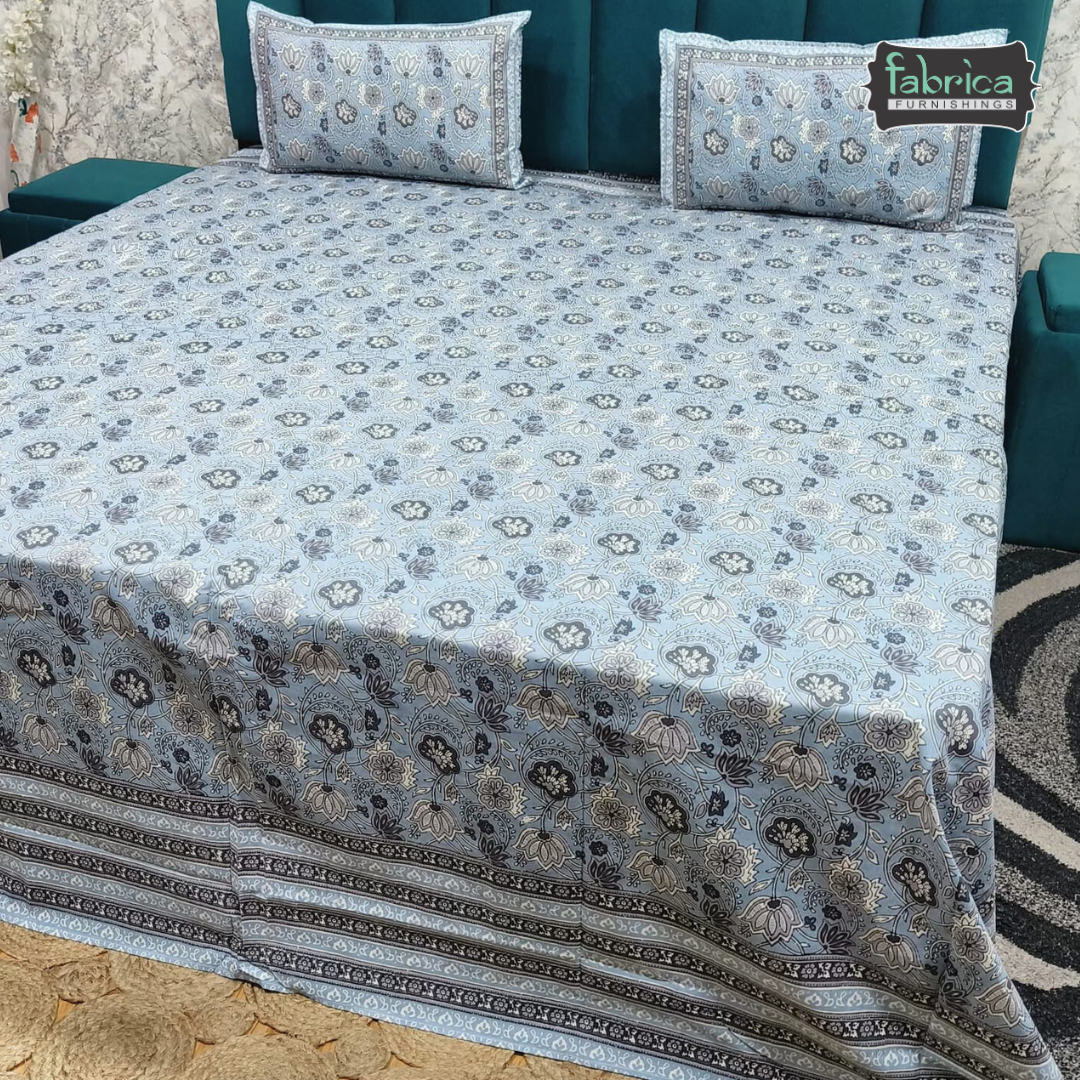 Gulabi nagari printed pure cotton king size bedsheet