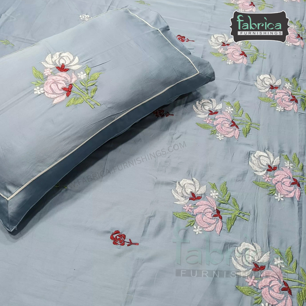 Shahi karigari Pure Cotton Designer Kingsize Embroidered Bedsheet