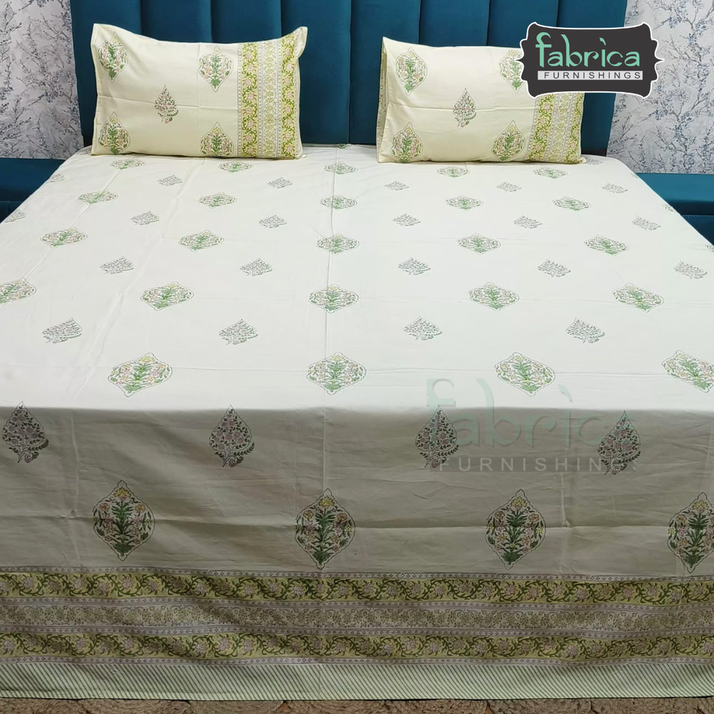 Percale Cotton Hand block Printed Super King-size Bedsheet