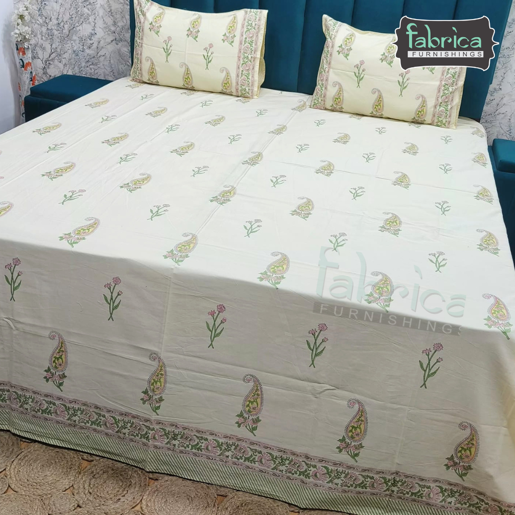 Percale Cotton Hand block Printed Super King-size Bedsheet
