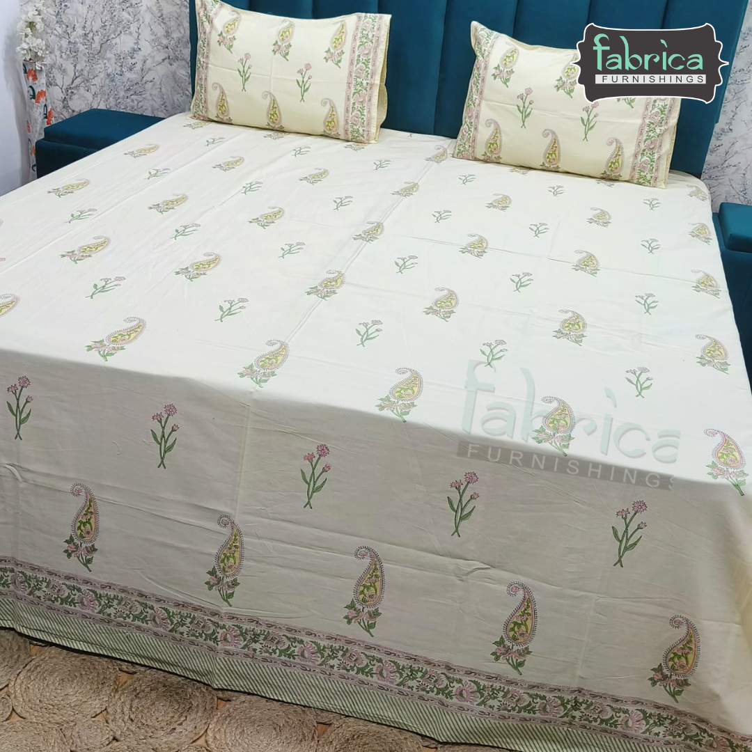 Percale Cotton Hand block Printed Super King-size Bedsheet