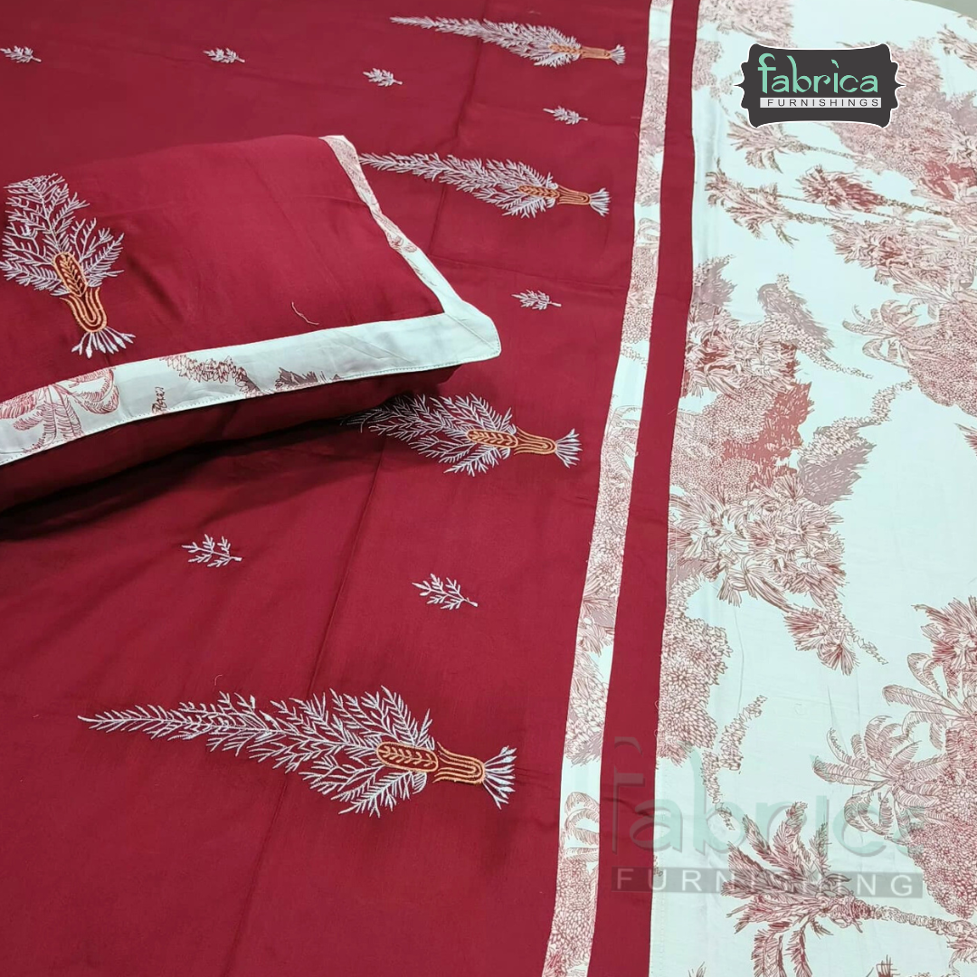 Ivory bloom Designer Pure Cotton Kingsize Embroidered Bedsheet