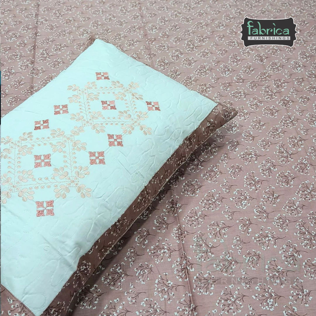 Fabrica Signature Pure Cotton King Size Printed Bedsheet with Quilted pillow covers