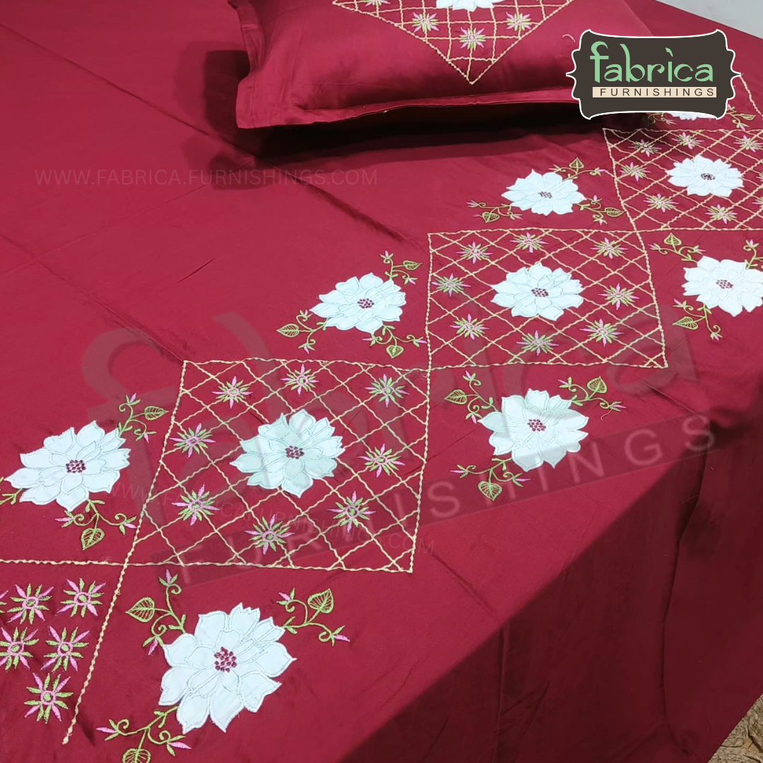 Shahi karigari Pure Cotton Designer Kingsize Embroidered Bedsheet