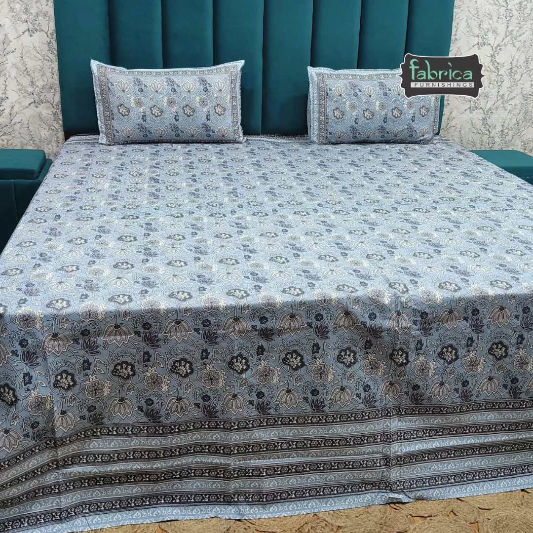 Gulabi nagari printed pure cotton king size bedsheet