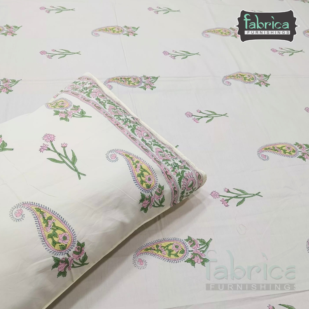 Percale Cotton Hand block Printed Super King-size Bedsheet