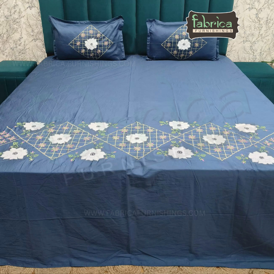 Shahi karigari Pure Cotton Designer Kingsize Embroidered Bedsheet