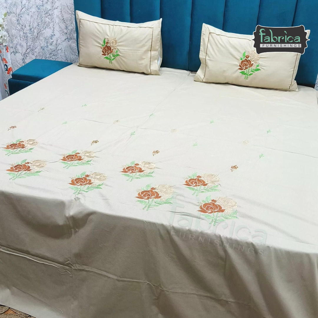 Shahi karigari Pure Cotton Designer Kingsize Embroidered Bedsheet