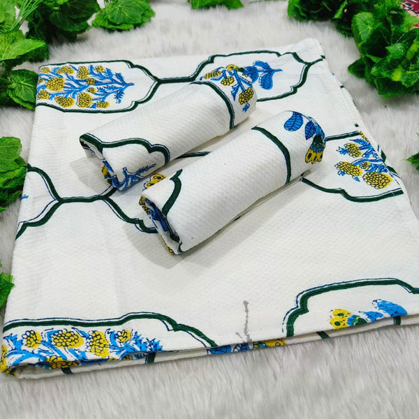 Waffle Handblock Printed Pure Cotton Bath & Hand Towels