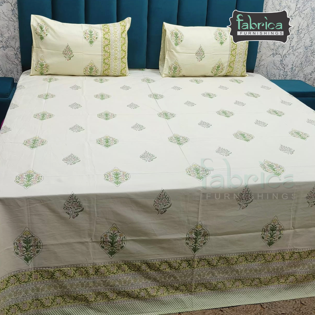 Percale Cotton Hand block Printed Super King-size Bedsheet