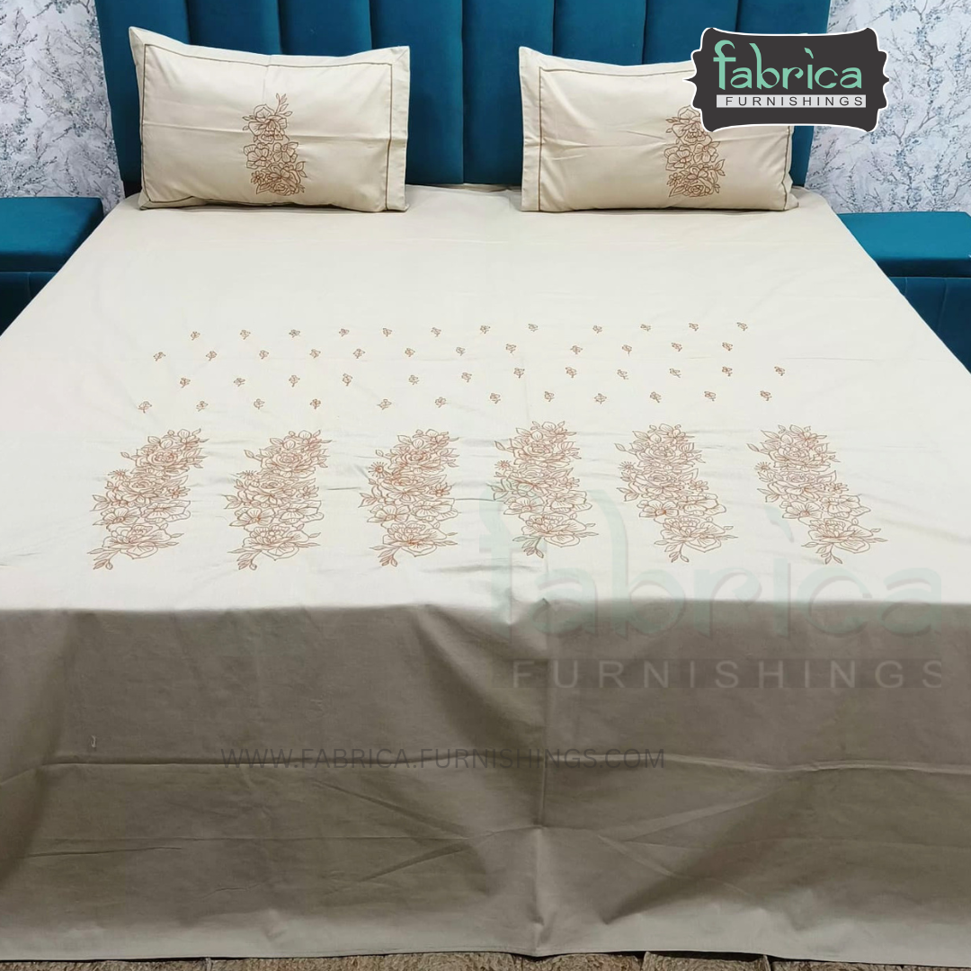 Shahi karigari Pure Cotton Designer Kingsize Embroidered Bedsheet