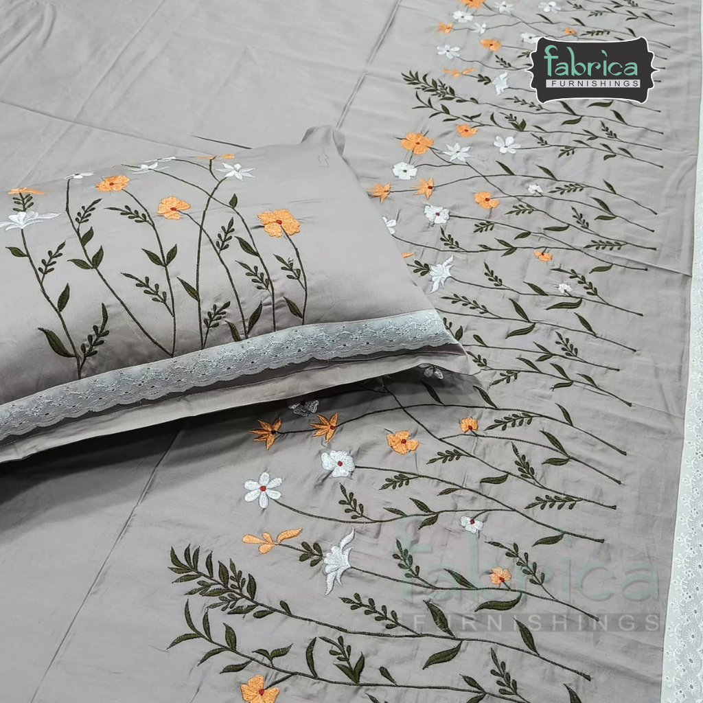 Shahi karigari Pure Cotton Designer Queen size Embroidered Bedsheet