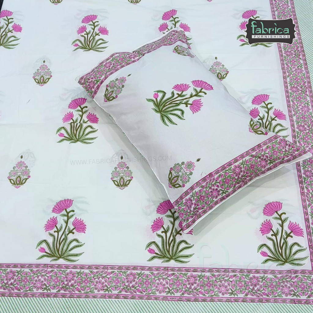 Percale Cotton Hand block Printed Super King-size Bedsheet