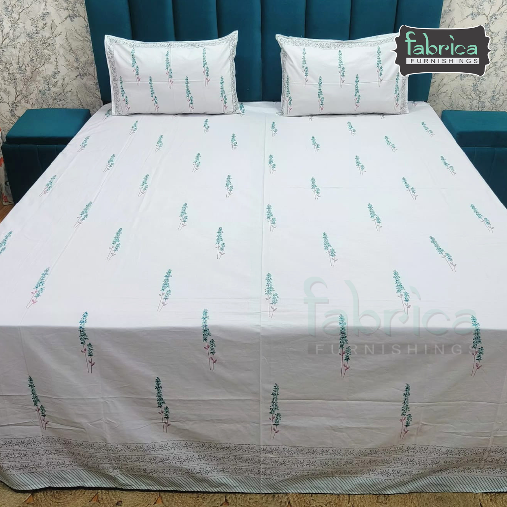 Percale Cotton Hand block Printed Super King-size Bedsheet