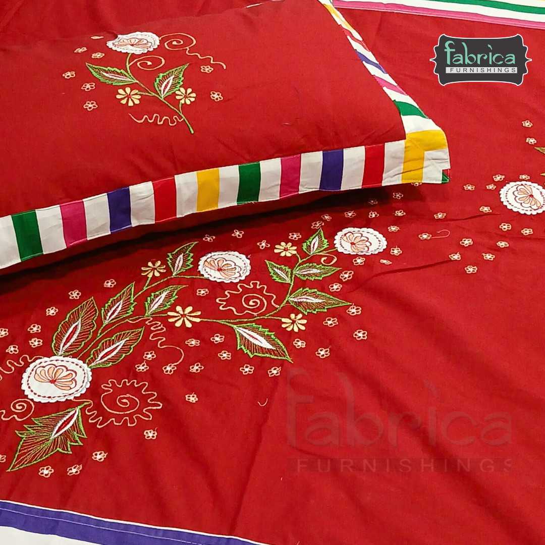 Fabby Home Decor Designer Kingsize Embroidered Bedsheet