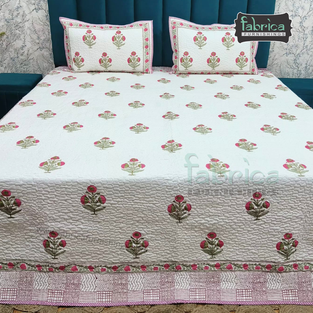 Sanganeri dreams Mul Cotton Handblock Printed king Size Quilted Bedcovers