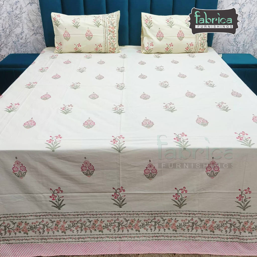 Percale Cotton Hand block Printed Super King-size Bedsheet