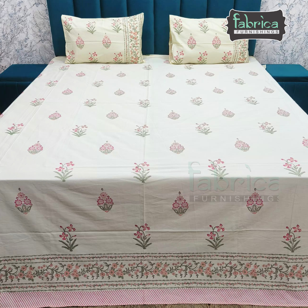 Percale Cotton Hand block Printed Super King-size Bedsheet
