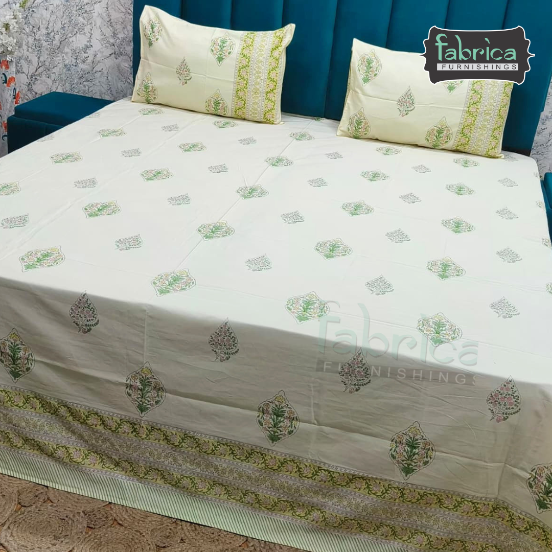 Percale Cotton Hand block Printed Super King-size Bedsheet
