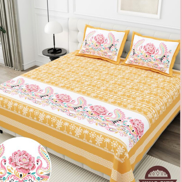 Gulmohar Printed Premium Pure Cotton King size Bed Sheets