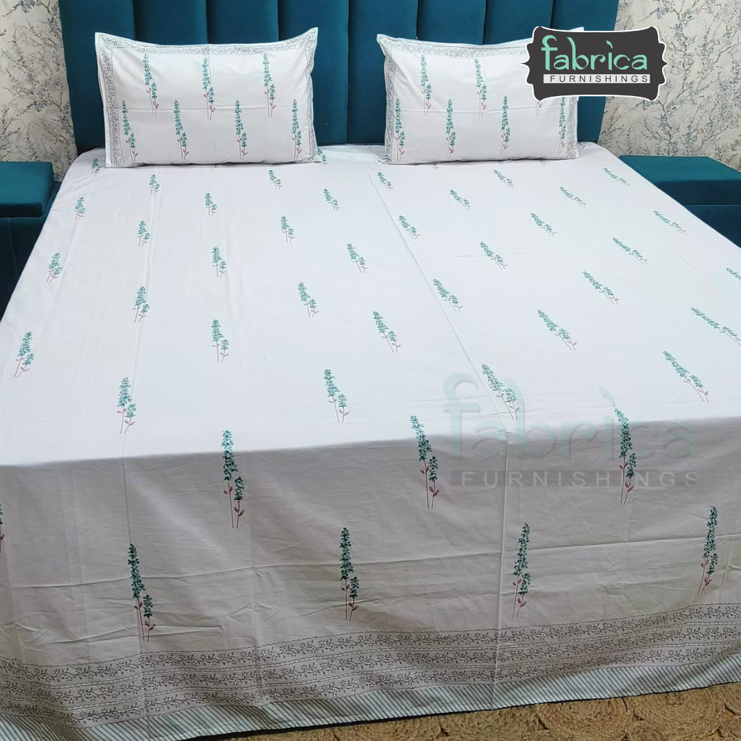 Percale Cotton Hand block Printed Super King-size Bedsheet