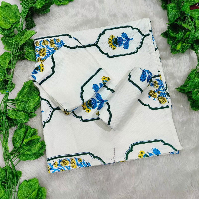 Waffle Handblock Printed Pure Cotton Bath & Hand Towels