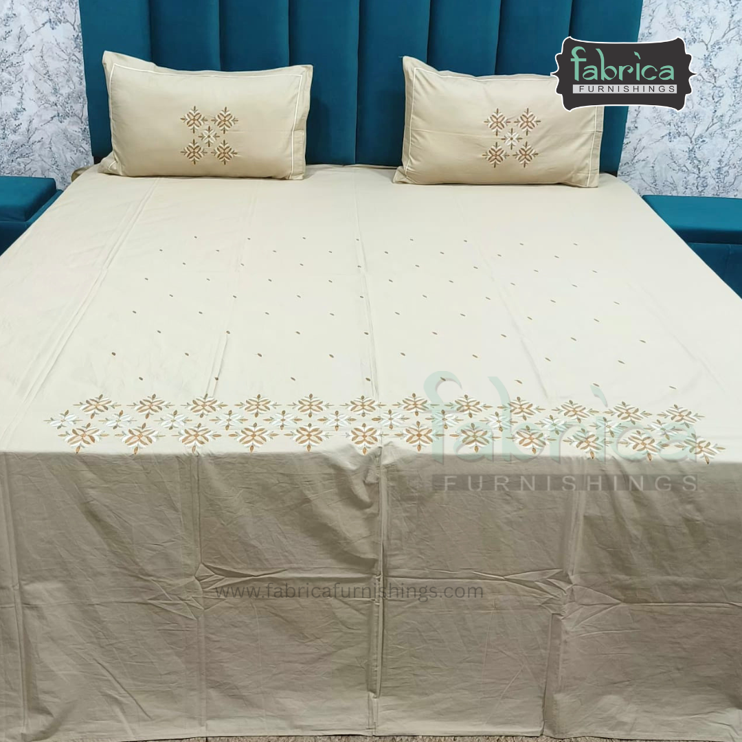 Artistic Thread Work Pure Cotton King Size Embroidered Bedsheet