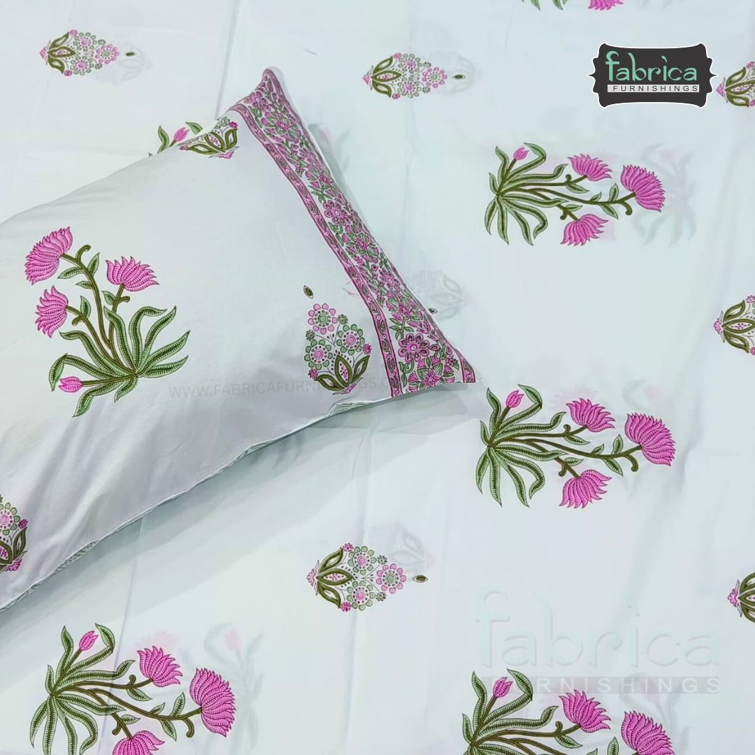 Percale Cotton Hand block Printed Super King-size Bedsheet