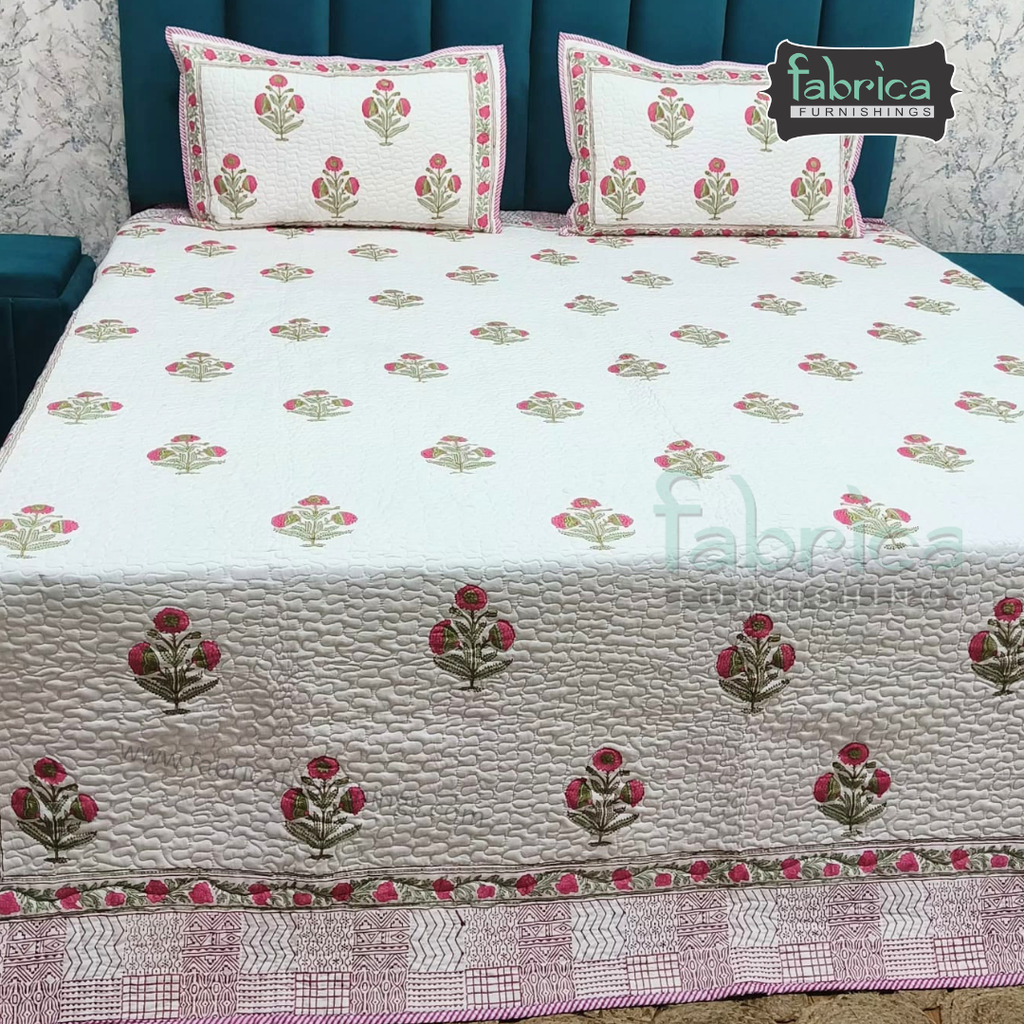 Sanganeri dreams Mul Cotton Handblock Printed king Size Quilted Bedcovers
